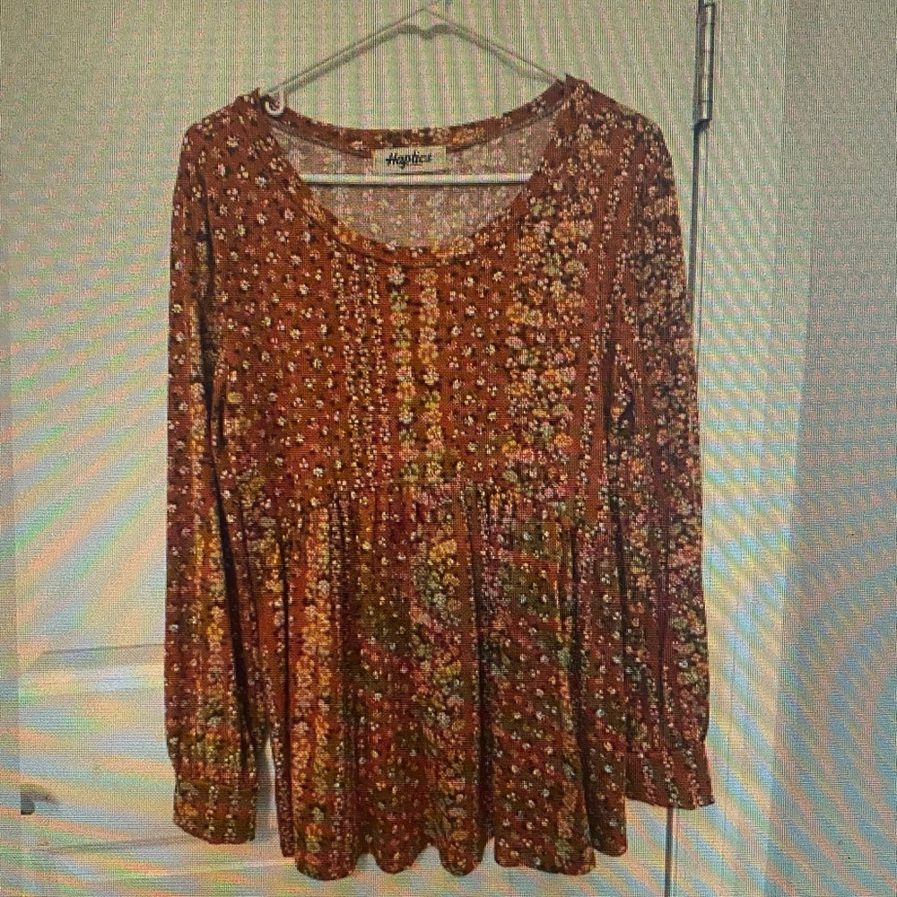 Rust Floral Long-Sleeve Peasant Top